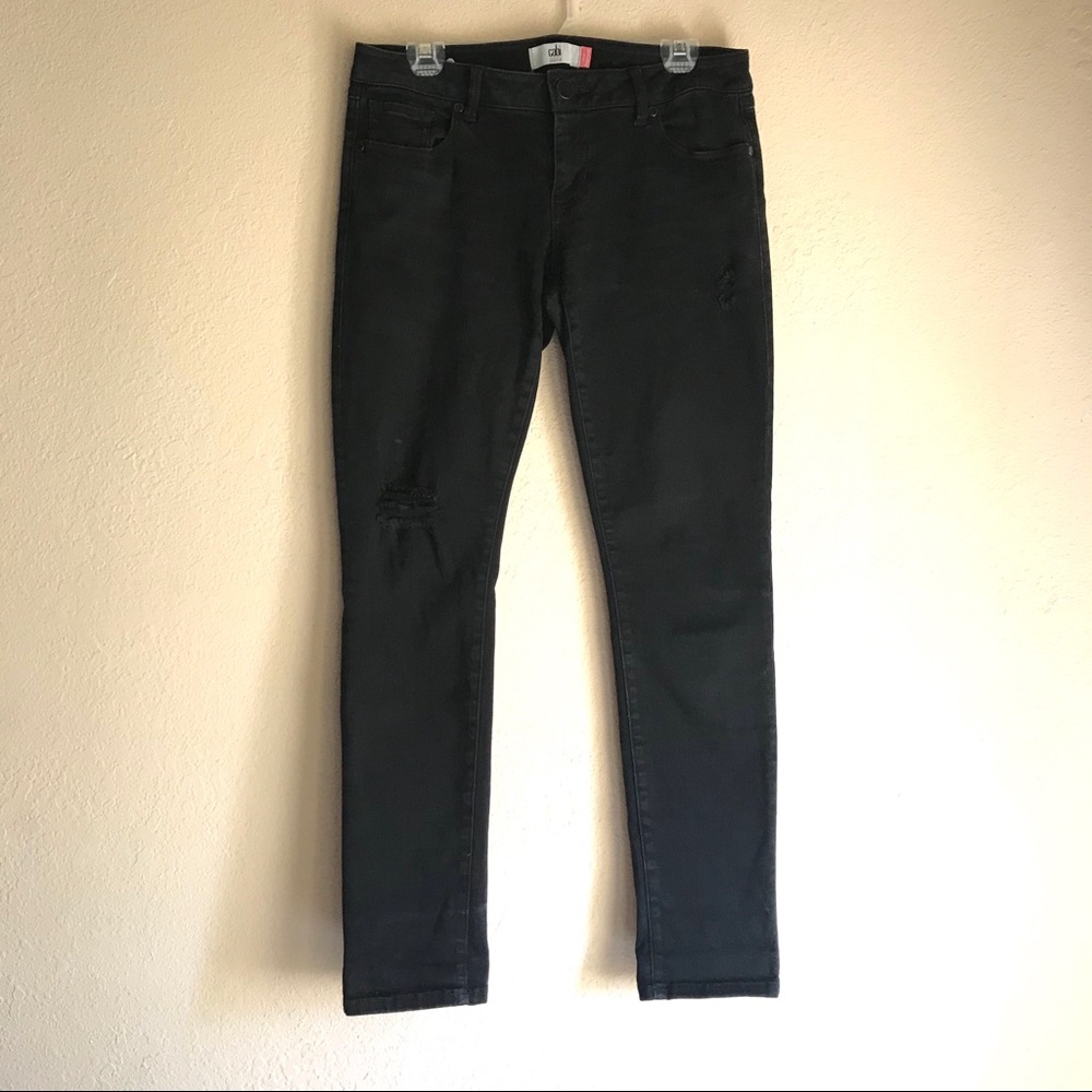 Cabi Black Distressed Slim Boyfriend Jeans